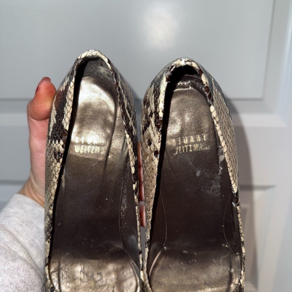 Stuart Weitzman Snakeskin Peep Toe Pumps Leather Stiletto Heels - Picture 3 of 9